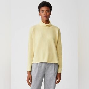 Eleen Fisher 100%Cashmere Mockneck Turtleneck Boxy Oversized Sweater Yellow L